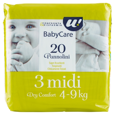 20 PANNOLINI BABY CARE MIDI DRY COMFORT 4-9 KG U! Confronta & Risparmia